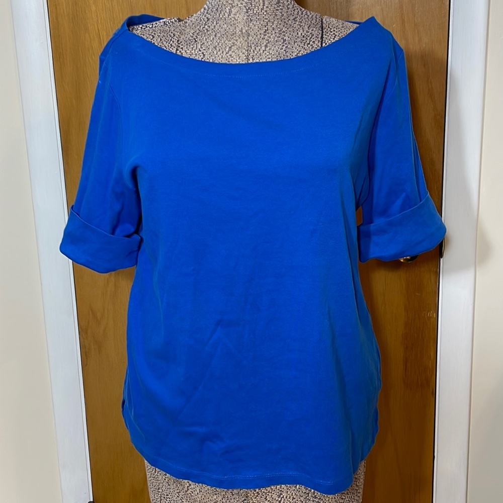 Lauren Ralph Lauren Womens XL Boat Neck Blouse Cuffed Sleeves Zipper Accents